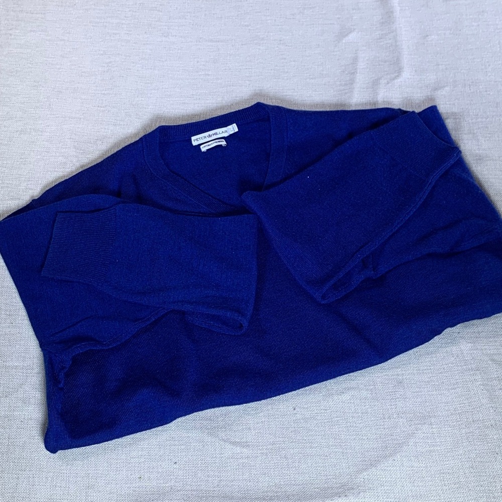 Peter Millar Mens V Neck Blue Merino Wool Sweater‎ Size L